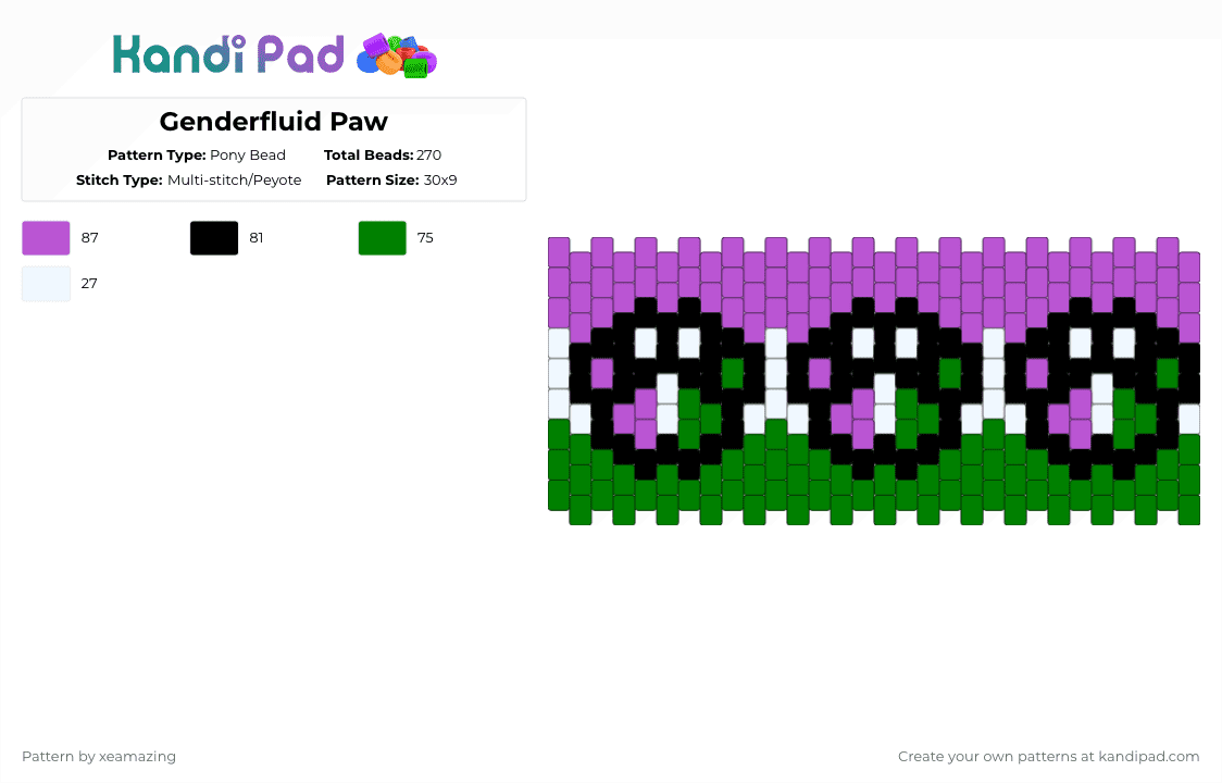 Genderqueer Paw - Pony Bead Pattern by takemeb4ck2_eden on Kandi Pad - pink,green