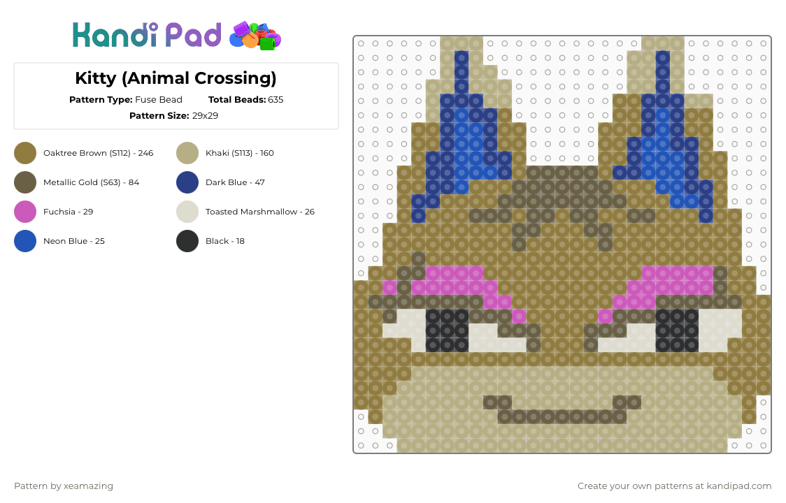 Kitty (Animal Crossing) - Fuse Bead Pattern by takemeb4ck2_eden on Kandi Pad - gold,beige