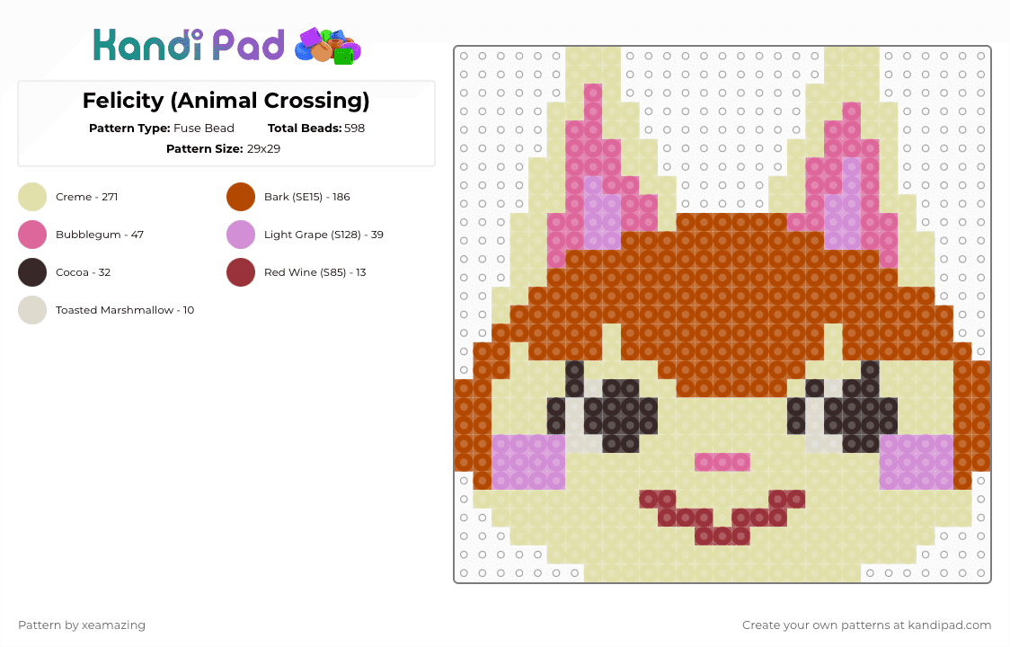 Felicity (Animal Crossing) - Fuse Bead Pattern by takemeb4ck2_eden on Kandi Pad - yellow,red