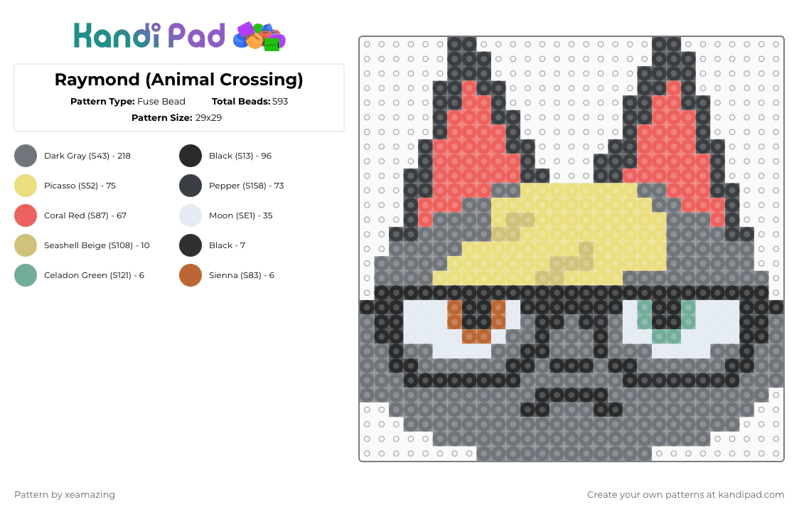 Raymond (Animal Crossing) - Fuse Bead Pattern by takemeb4ck2_eden on Kandi Pad - yellow,gray,red
