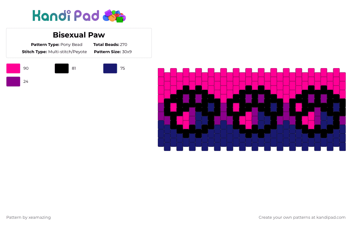 Bisexual Paw - Pony Bead Pattern by takemeb4ck2_eden on Kandi Pad - pink,purple