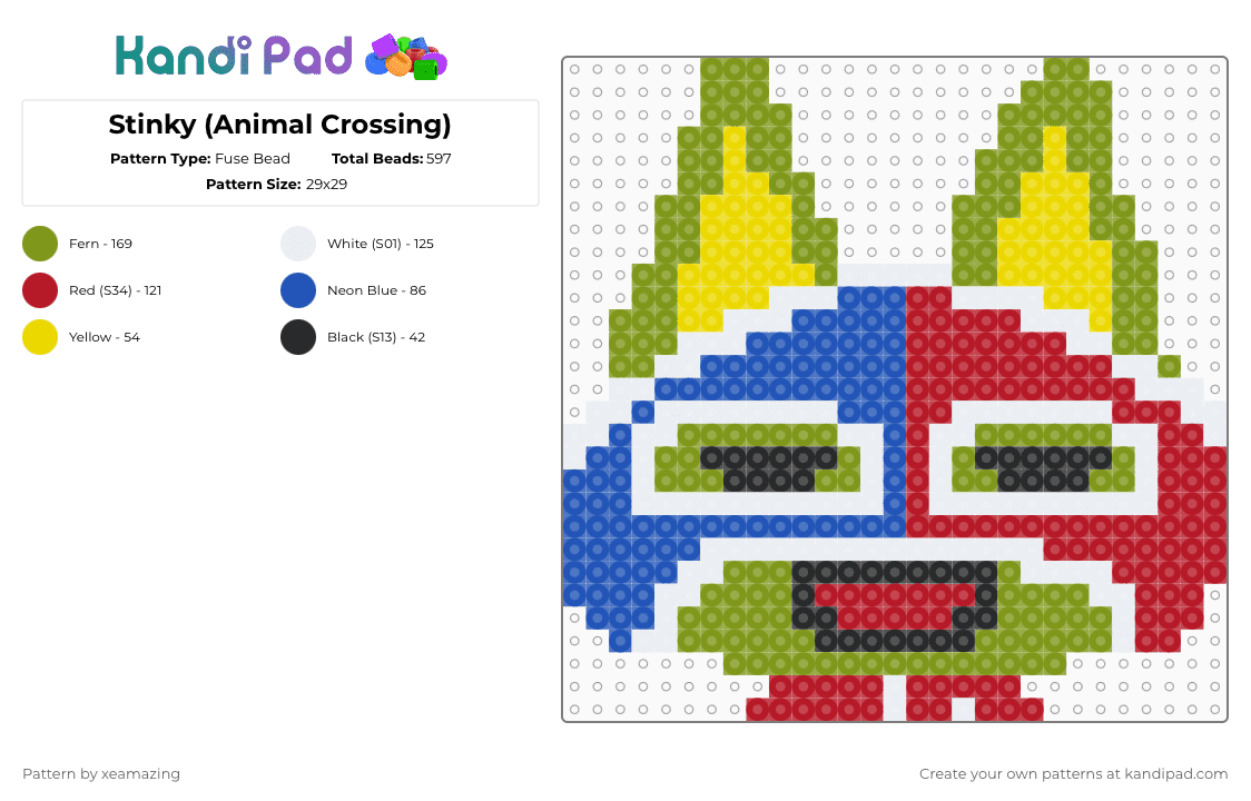 Stinky (Animal Crossing) - Fuse Bead Pattern by takemeb4ck2_eden on Kandi Pad - gold,red
