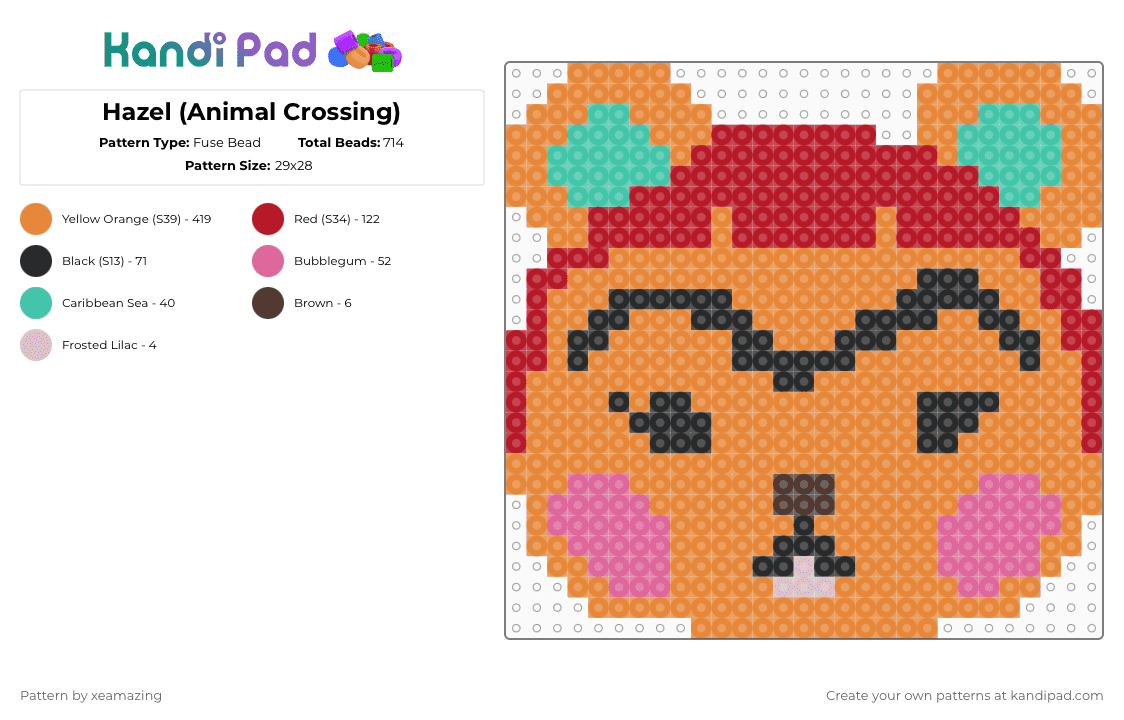Hazel (Animal Crossing) - Fuse Bead Pattern by takemeb4ck2_eden on Kandi Pad - orange,red
