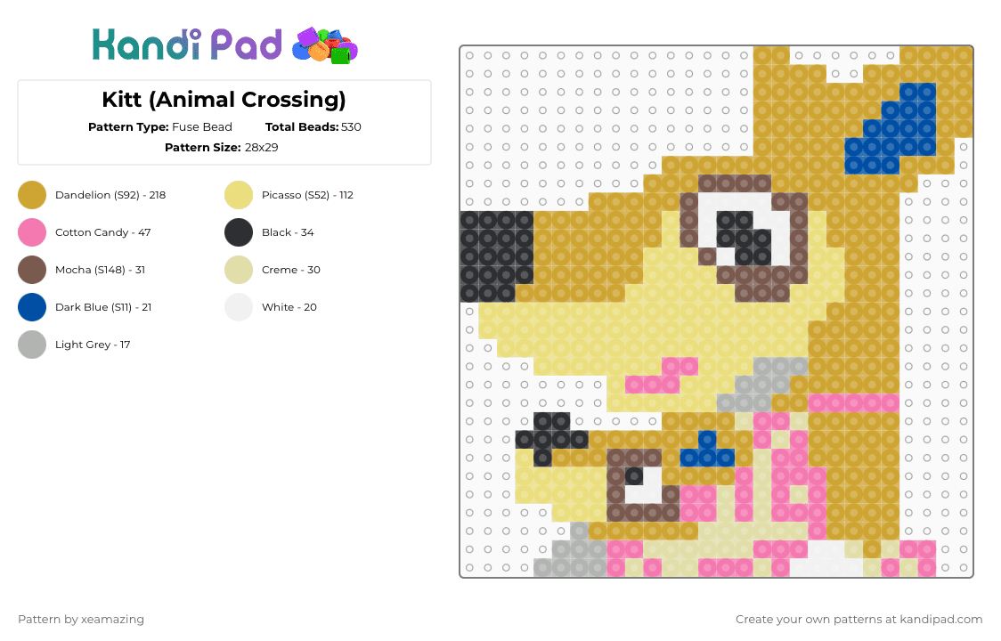 Kitt (Animal Crossing) - Fuse Bead Pattern by takemeb4ck2_eden on Kandi Pad - orange,yellow
