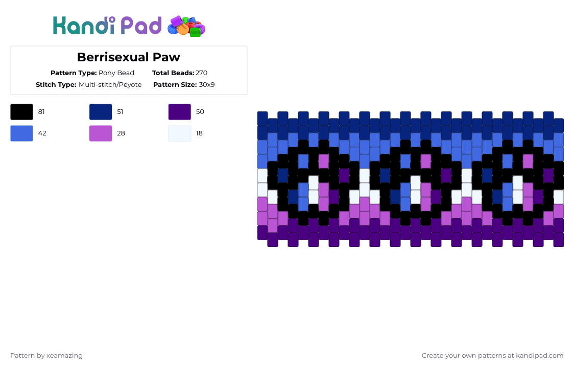 Berrisexual Paw - Pony Bead Pattern by takemeb4ck2_eden on Kandi Pad - purple