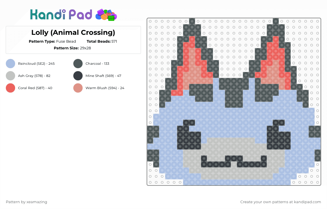 Lolly (Animal Crossing) - Fuse Bead Pattern by takemeb4ck2_eden on Kandi Pad - light blue,pink
