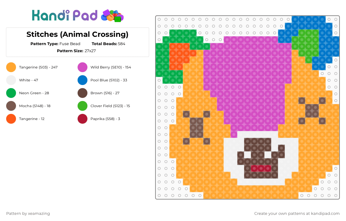 Stitches (Animal Crossing) - Fuse Bead Pattern by takemeb4ck2_eden on Kandi Pad - pink,orange