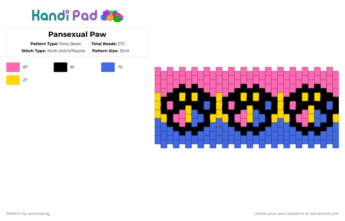 Pansexual Paw - Pony Bead Pattern by takemeb4ck2_eden on Kandi Pad - pink,blue