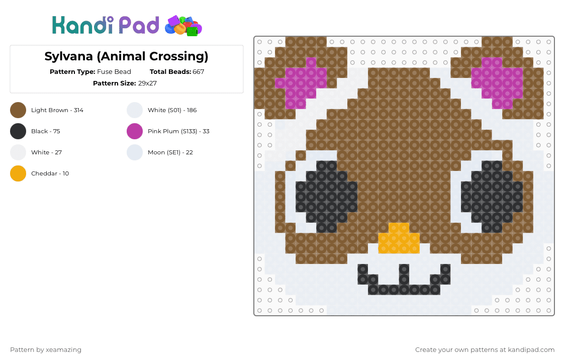 Sylvana (Animal Crossing) - Fuse Bead Pattern by takemeb4ck2_eden on Kandi Pad - tan