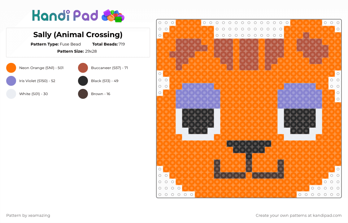 Sally (Animal Crossing) - Fuse Bead Pattern by takemeb4ck2_eden on Kandi Pad - orange