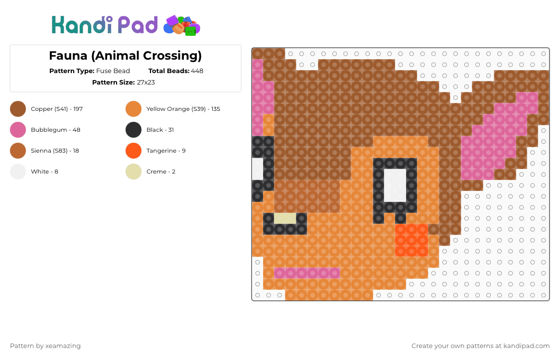 Fauna (Animal Crossing) - Fuse Bead Pattern by takemeb4ck2_eden on Kandi Pad - tan,orange