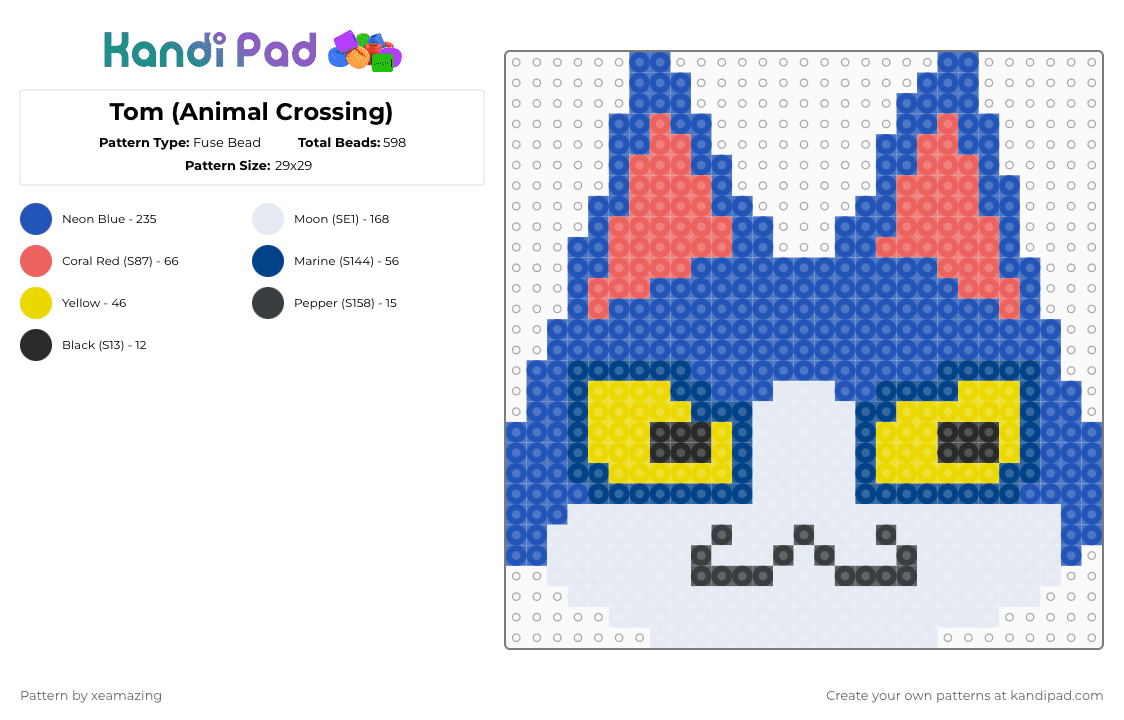 Tom (Animal Crossing) - Fuse Bead Pattern by takemeb4ck2_eden on Kandi Pad - blue
