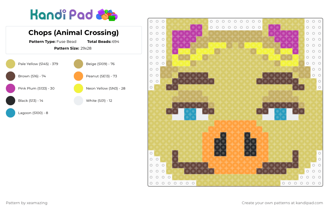 Chops (Animal Crossing) - Fuse Bead Pattern by takemeb4ck2_eden on Kandi Pad - yellow