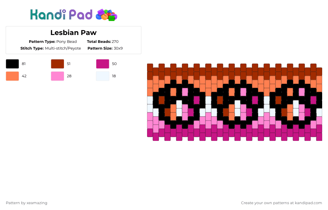 Lesbian Paw - Pony Bead Pattern by takemeb4ck2_eden on Kandi Pad - pink