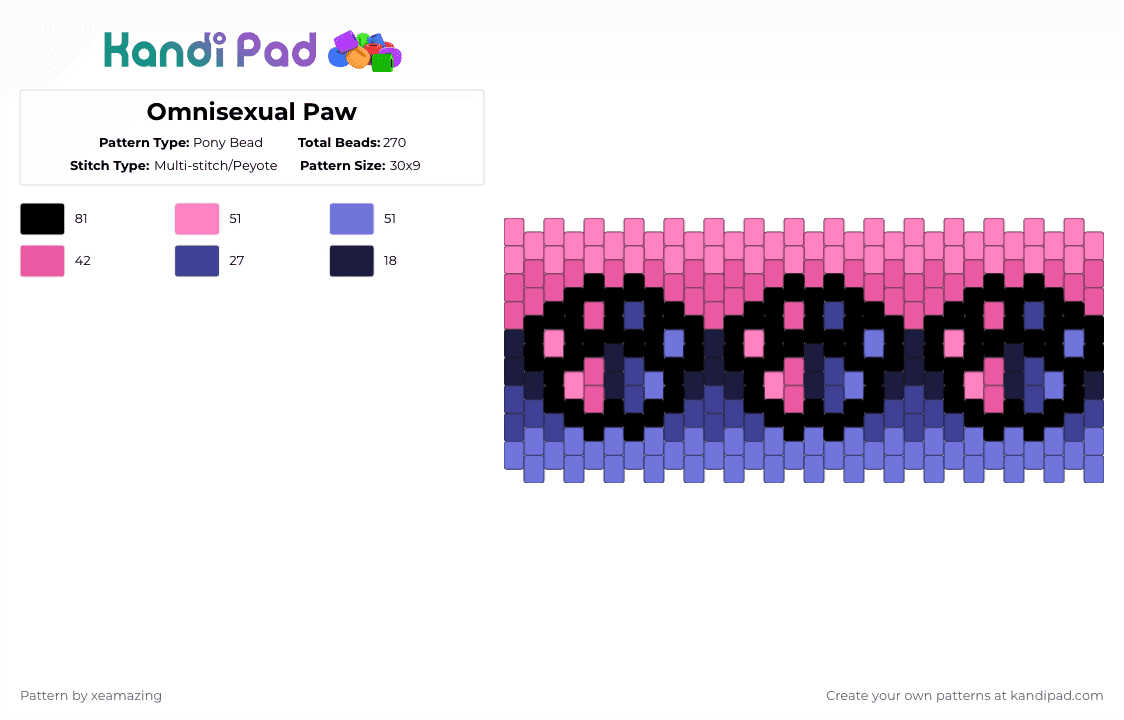 Omnisexual Paw - Pony Bead Pattern by takemeb4ck2_eden on Kandi Pad - pink