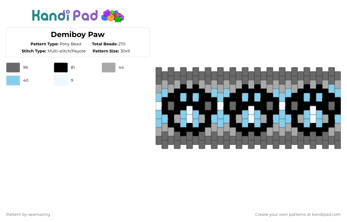 Demiboy Paw - Pony Bead Pattern by takemeb4ck2_eden on Kandi Pad - gray