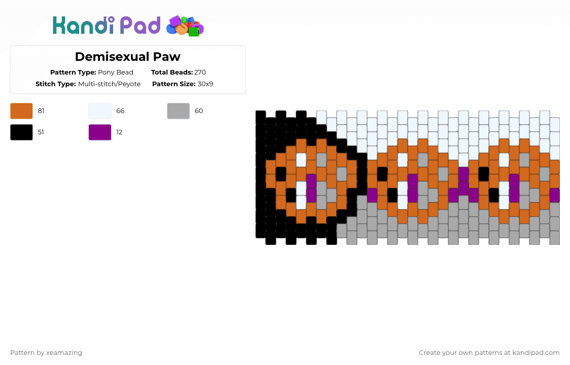 Demisexual Paw - Pony Bead Pattern by takemeb4ck2_eden on Kandi Pad - orange,beige