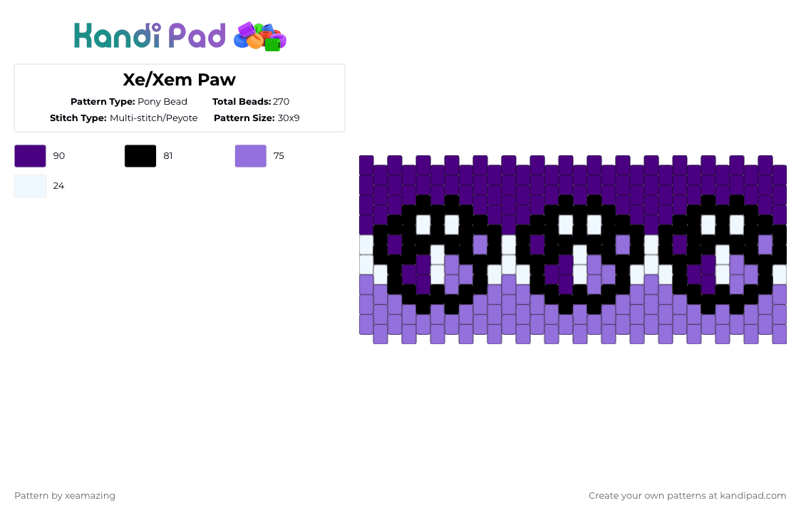 Xe/Xem Paw - Pony Bead Pattern by takemeb4ck2_eden on Kandi Pad - purple