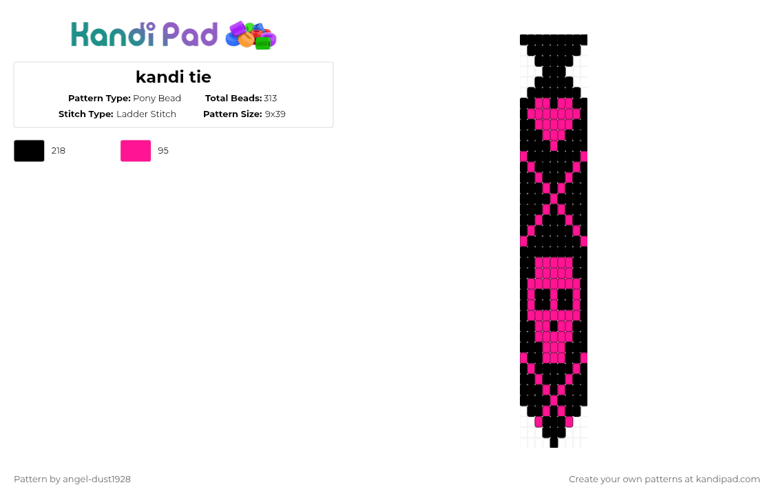 kandi tie - Pony Bead Pattern by angel-dust1928 on Kandi Pad - black,pink