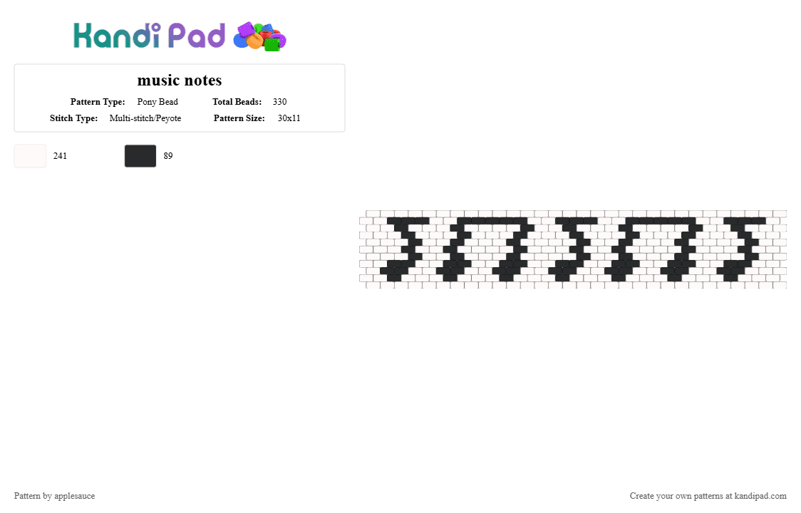 music notes - Pony Bead Pattern by applesauce on Kandi Pad - white,black
