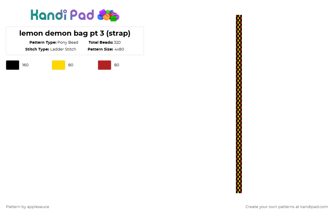lemon demon bag pt 3 (strap) - Pony Bead Pattern by applesauce on Kandi Pad - yellow,red,lemon demon,music