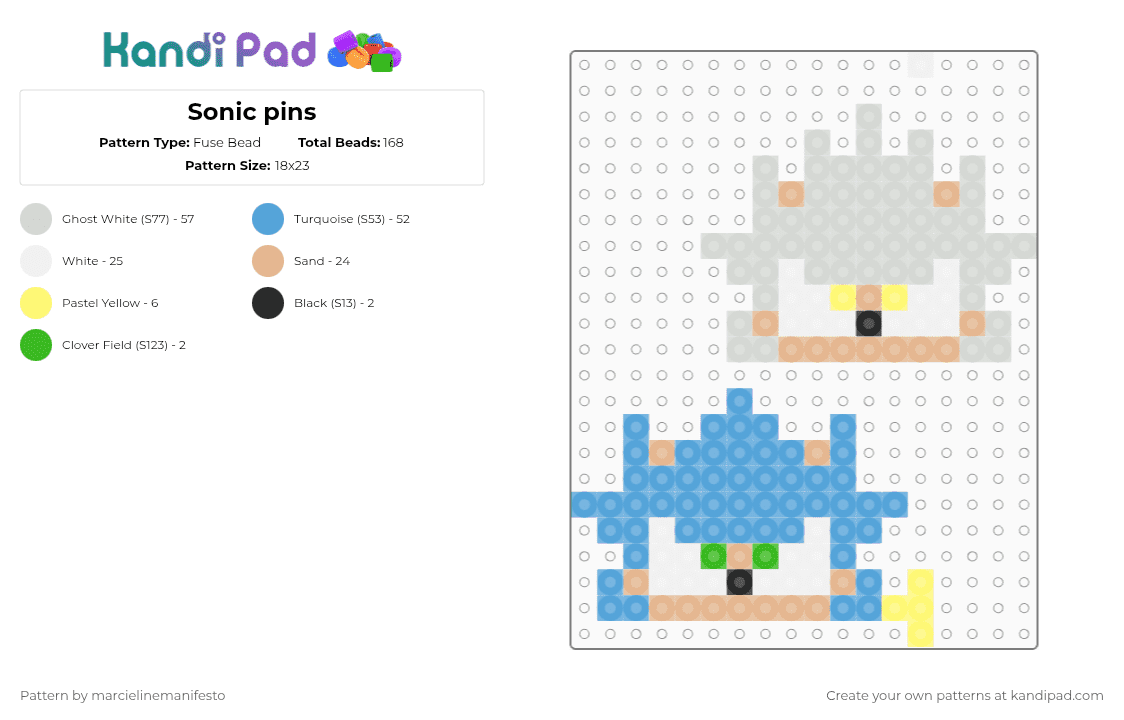 Sonic pins - Fuse Bead Pattern by marcielinemanifesto on Kandi Pad - white,beige,light blue