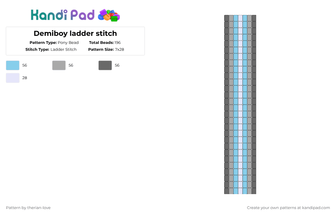 Demiboy ladder stitch - Pony Bead Pattern by essa_nova_xp on Kandi Pad - light blue,beige,gray