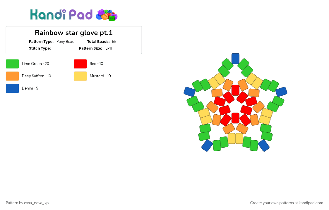 Rainbow star glove pt.1 - Pony Bead Pattern by essa_nova_xp on Kandi Pad - green