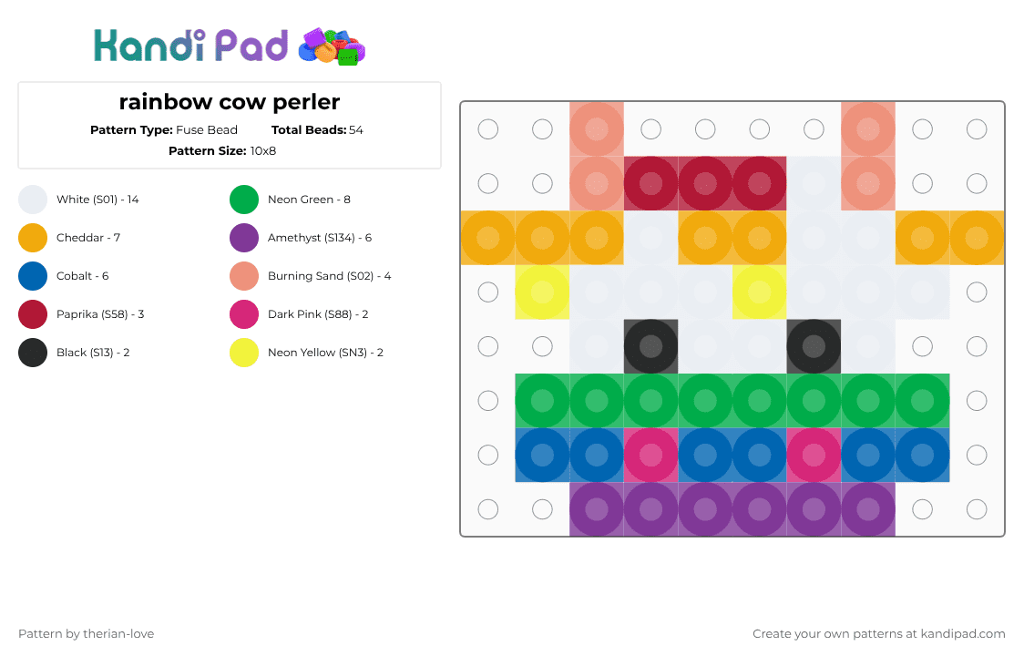 rainbow cow perler - Fuse Bead Pattern by essa_nova_xp on Kandi Pad - pink,blue,green,orange
