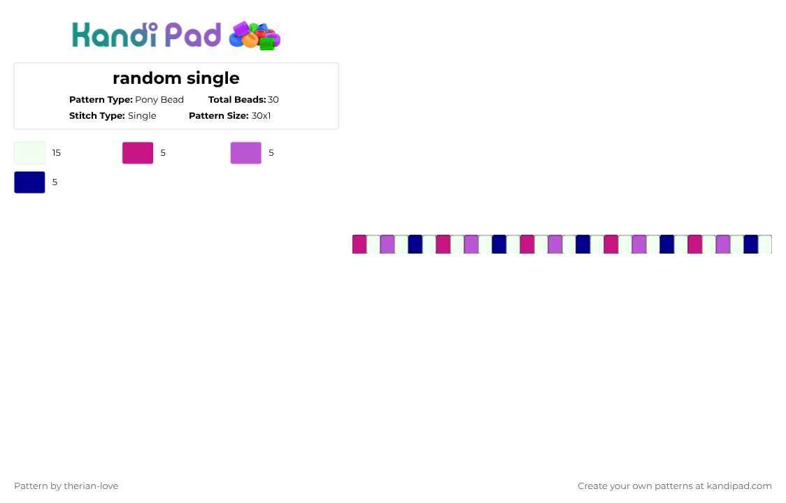 random single - Pony Bead Pattern by essa_nova_xp on Kandi Pad - pink,purple