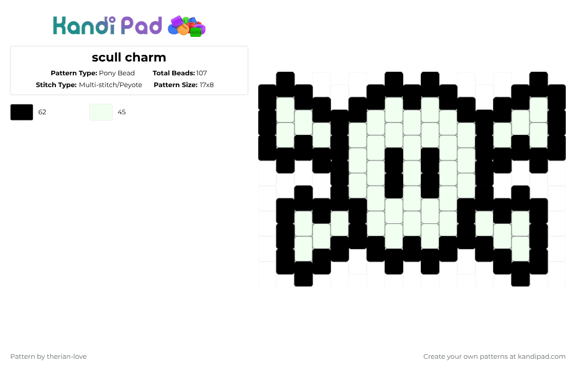 scull charm - Pony Bead Pattern by essa_nova_xp on Kandi Pad - black,white