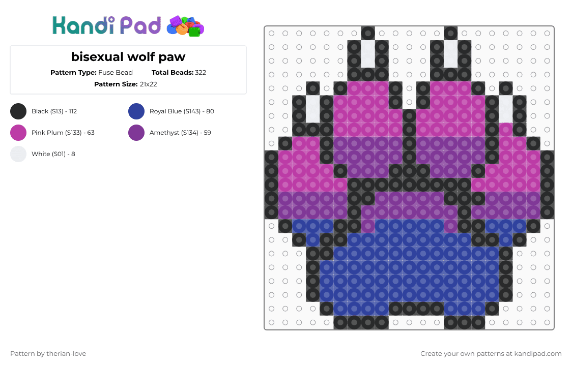 bisexual wolf paw - Fuse Bead Pattern by essa_nova_xp on Kandi Pad - purple,pink