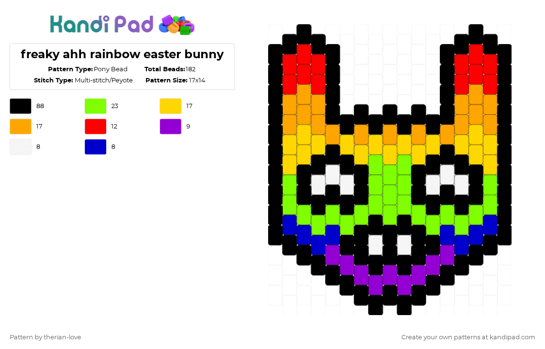 freaky ahh rainbow easter bunny - Pony Bead Pattern by essa_nova_xp on Kandi Pad - black,green,yellow,colorful