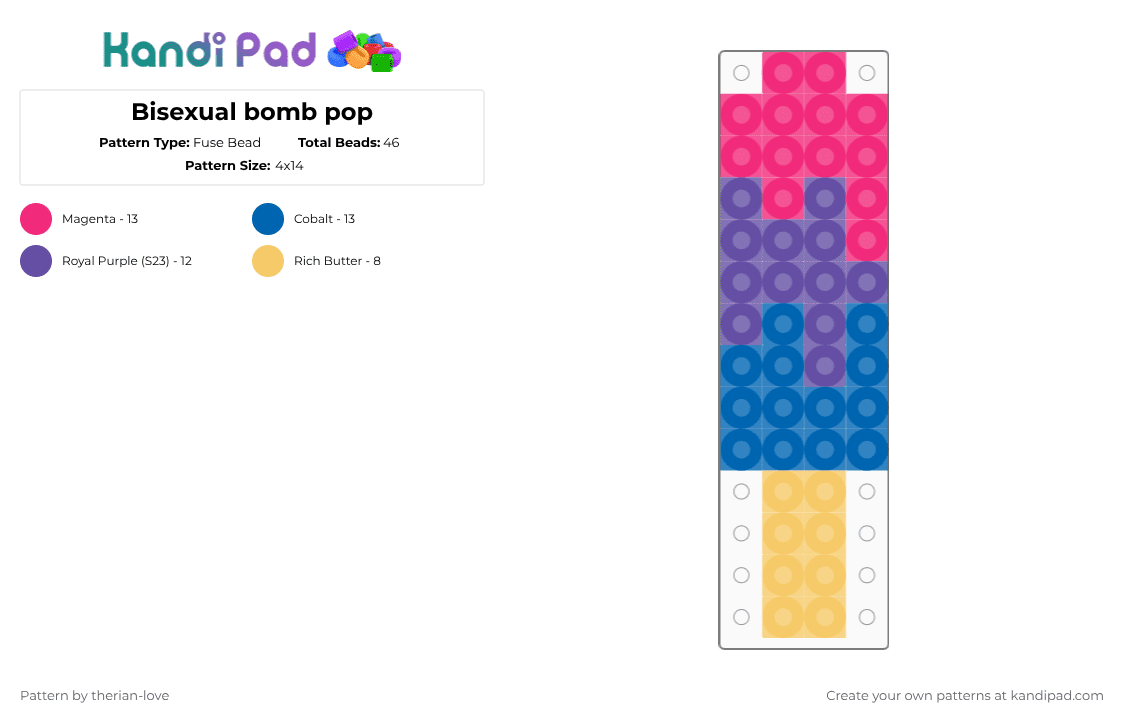 Bisexual bomb pop - Fuse Bead Pattern by essa_nova_xp on Kandi Pad - pink,purple,blue