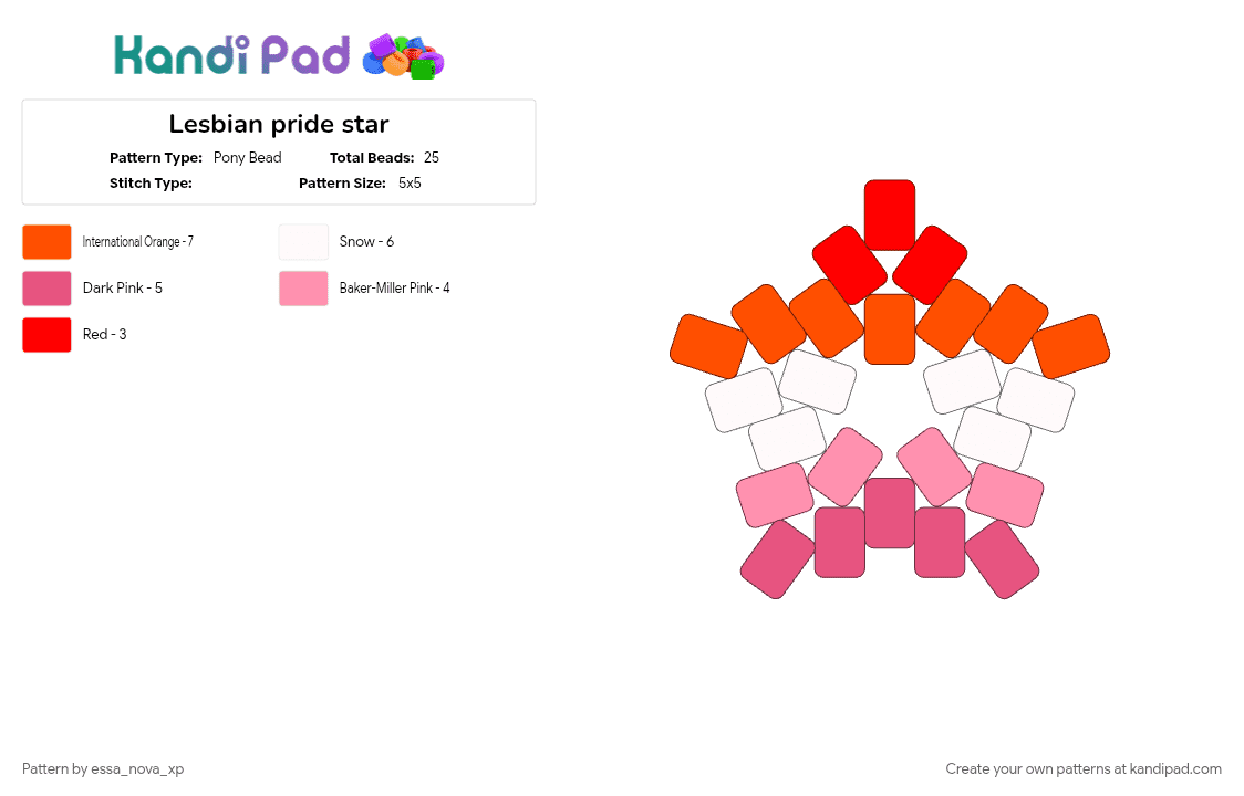 Lesbian pride star - Pony Bead Pattern by essa_nova_xp on Kandi Pad - orange, pink