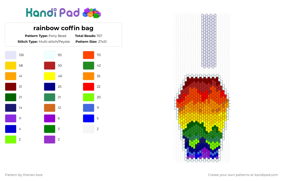 rainbow coffin bag - Pony Bead Pattern by essa_nova_xp on Kandi Pad - yellow,red,orange,green