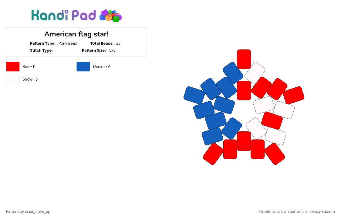 American flag star! - Pony Bead Pattern by essa_nova_xp on Kandi Pad - blue, red
