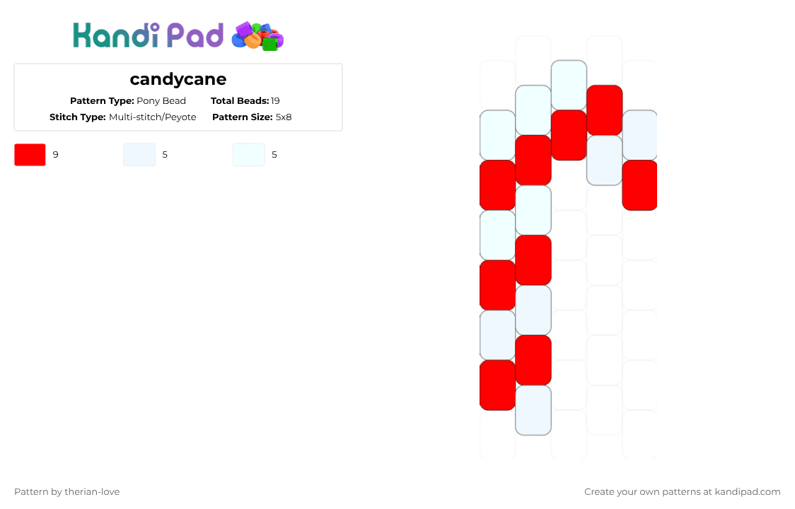candycane - Pony Bead Pattern by essa_nova_xp on Kandi Pad - white,red