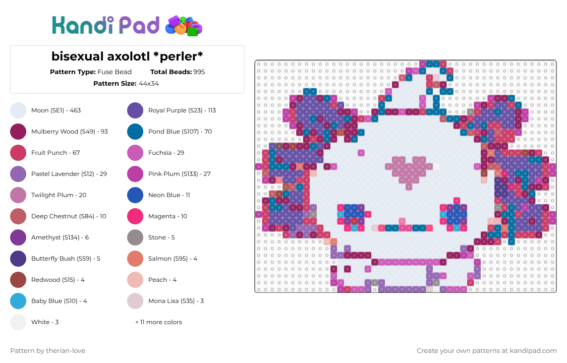 bisexual axolotl *perler* - Fuse Bead Pattern by essa_nova_xp on Kandi Pad - 