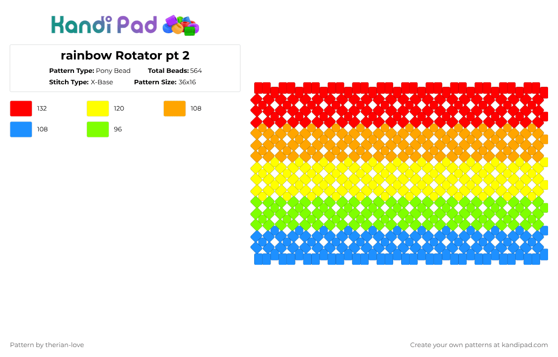 rainbow Rotator pt 2 - Pony Bead Pattern by essa_nova_xp on Kandi Pad - red,orange,yellow,light blue