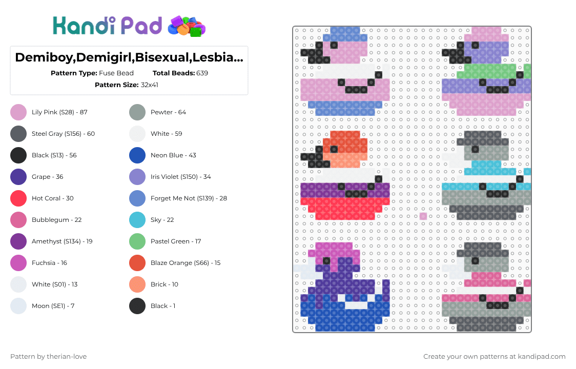 Demiboy,Demigirl,Bisexual,Lesbian,Tri-gender,Transgender - Fuse Bead Pattern by essa_nova_xp on Kandi Pad - blue,pink,gray