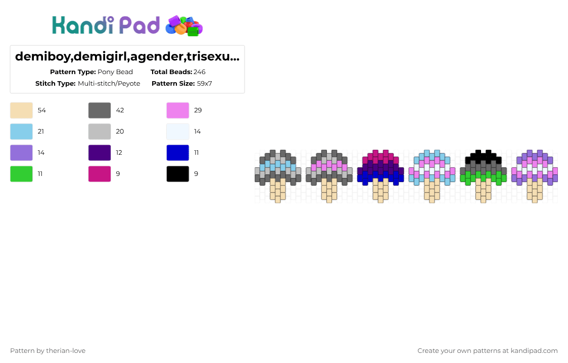 demiboy,demigirl,agender,trisexual,bisexual mushrooms - Pony Bead Pattern by essa_nova_xp on Kandi Pad - beige,gray,purple,pink