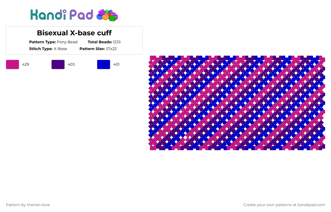 Bisexual X-base cuff - Pony Bead Pattern by essa_nova_xp on Kandi Pad - pink,purple