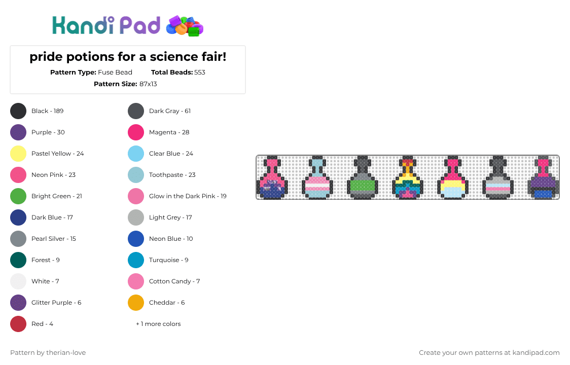 pride potions for a science fair! - Fuse Bead Pattern by essa_nova_xp on Kandi Pad - gray,pink,purple,light blue,cotdsciencefair