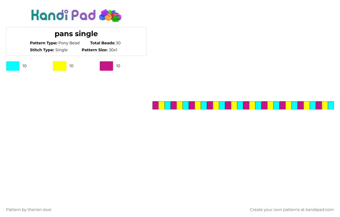 pans single - Pony Bead Pattern by essa_nova_xp on Kandi Pad - light blue,yellow,pink