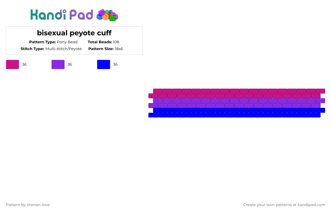 bisexual peyote cuff - Pony Bead Pattern by essa_nova_xp on Kandi Pad - pink,purple