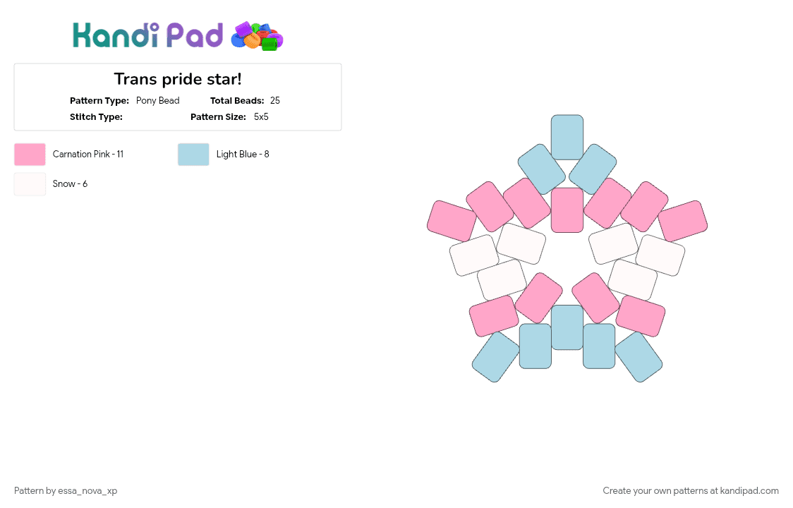 Trans pride star! - Pony Bead Pattern by essa_nova_xp on Kandi Pad - light blue, pink