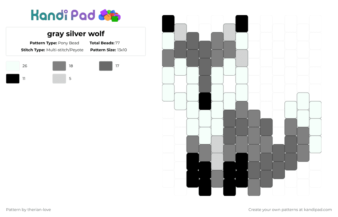 gray silver wolf - Pony Bead Pattern by essa_nova_xp on Kandi Pad - gray,white