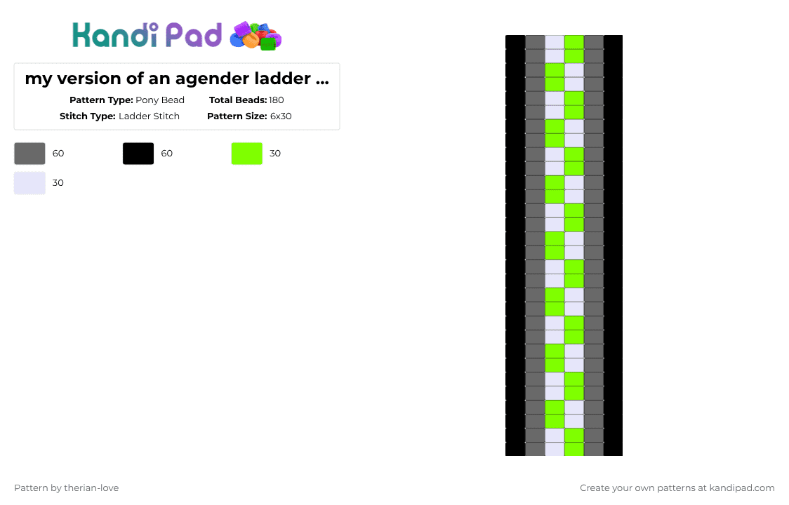 my version of an agender ladder stitch - Pony Bead Pattern by essa_nova_xp on Kandi Pad - gray,green