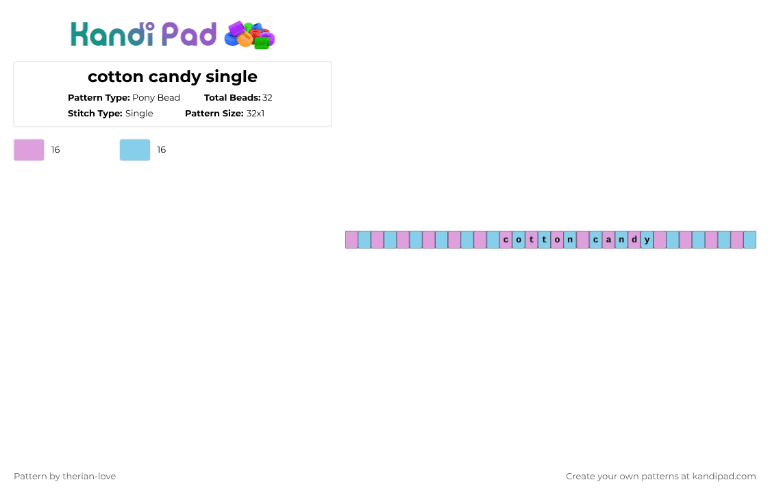 cotton candy single - Pony Bead Pattern by essa_nova_xp on Kandi Pad - pink,light blue